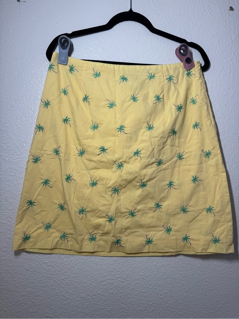 Talbots Yellow Mini Skirt with Green Palm Motif 100%cotton
